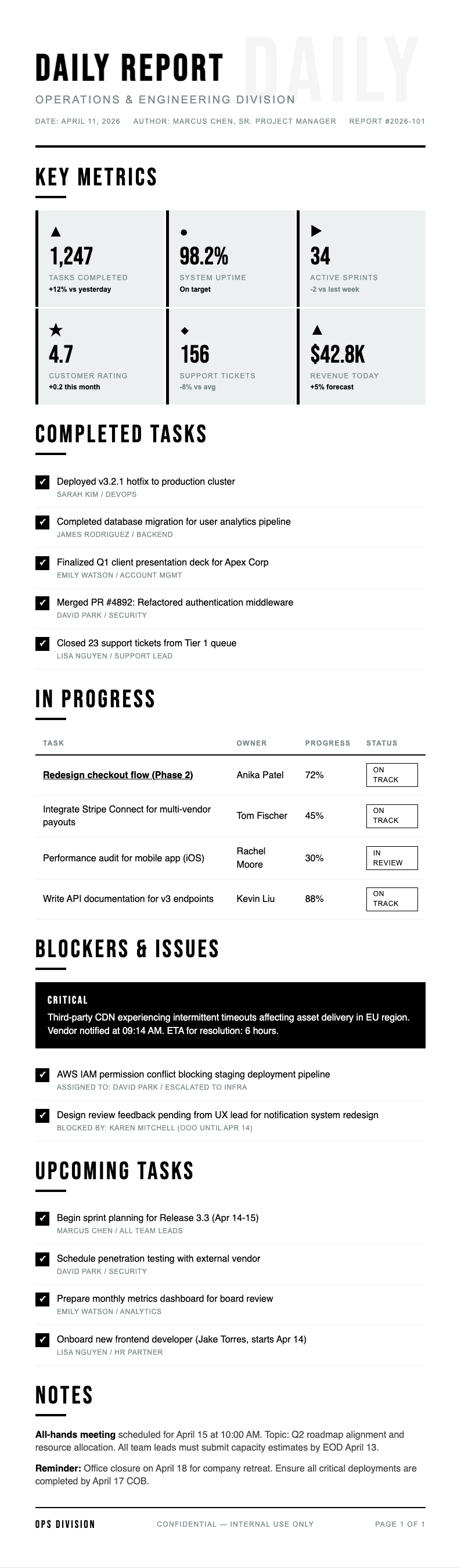 Monochrome stark daily report